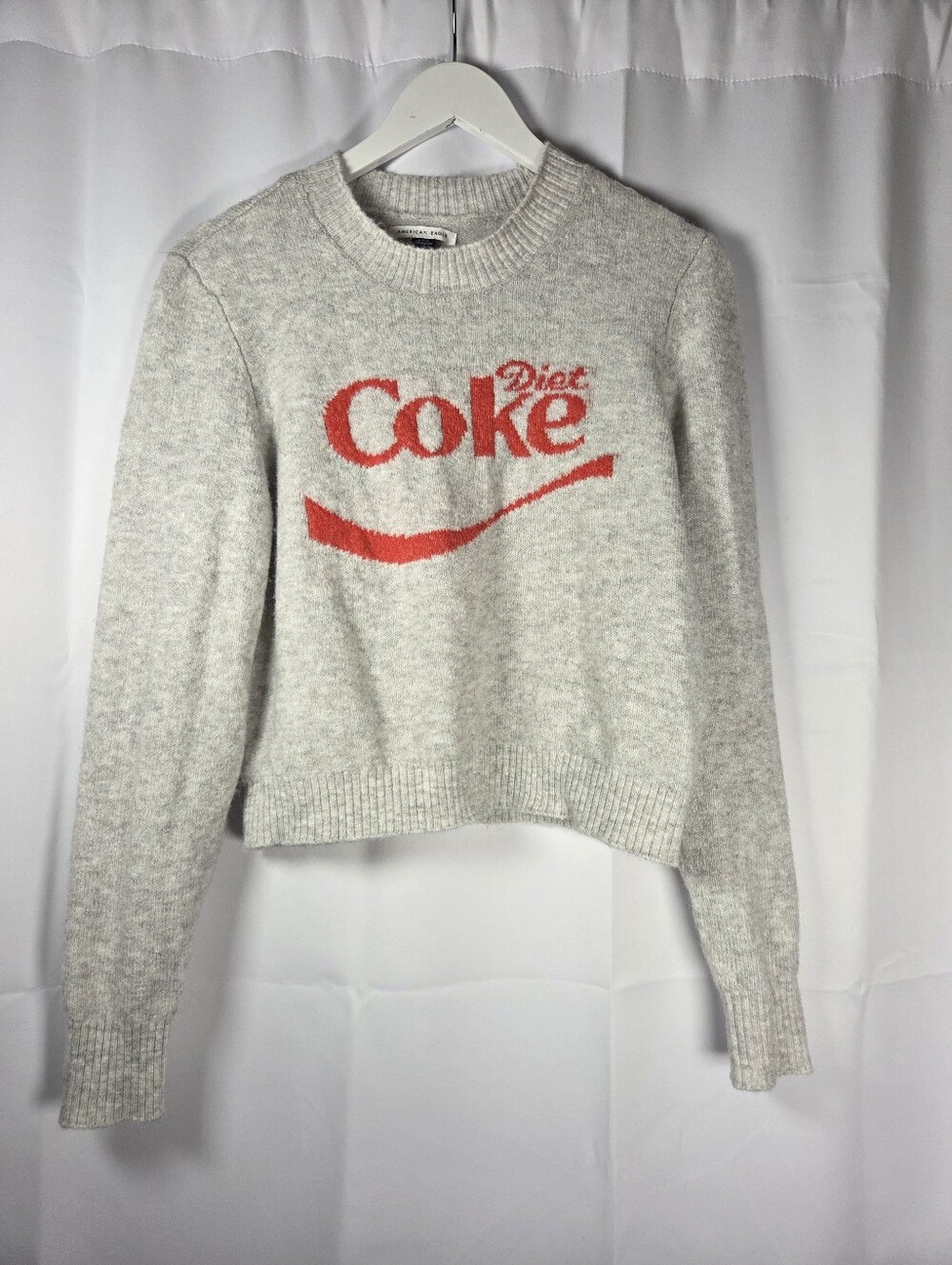 RARE American Eagle Gray Diet Coke Cropped Soft Sweater Women's L